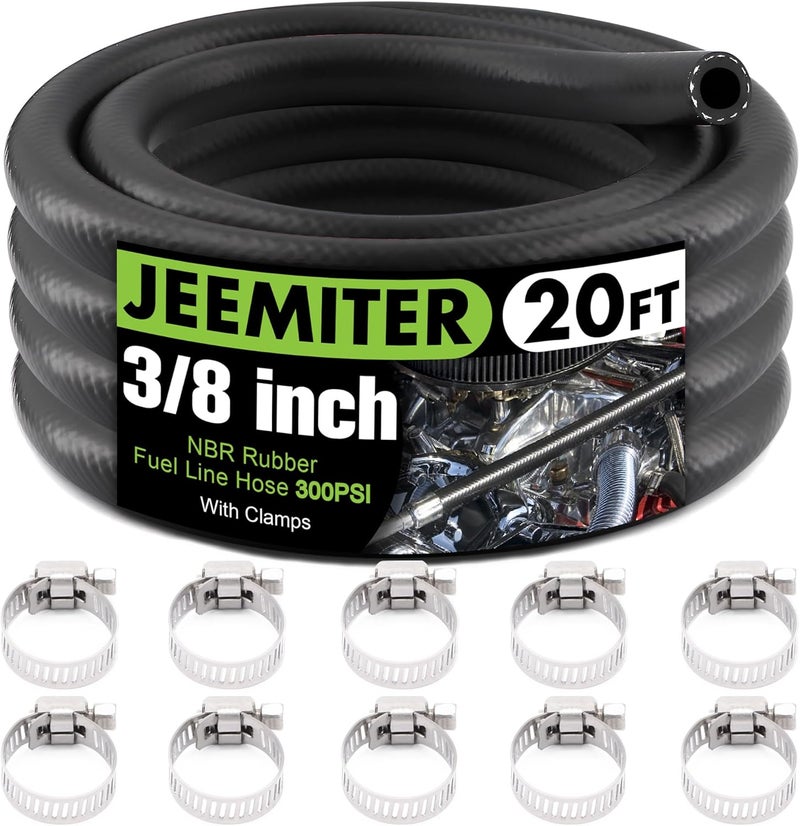 Jeemiter 3/8" ID x 20FT Fuel Line Hose SAE 30R7 Universal Replacement - with 10 Clamps for Gas, Oil, Diesel, Coolant Lines in Automotive, Marine & Outdoor Power Equipment - Image 1